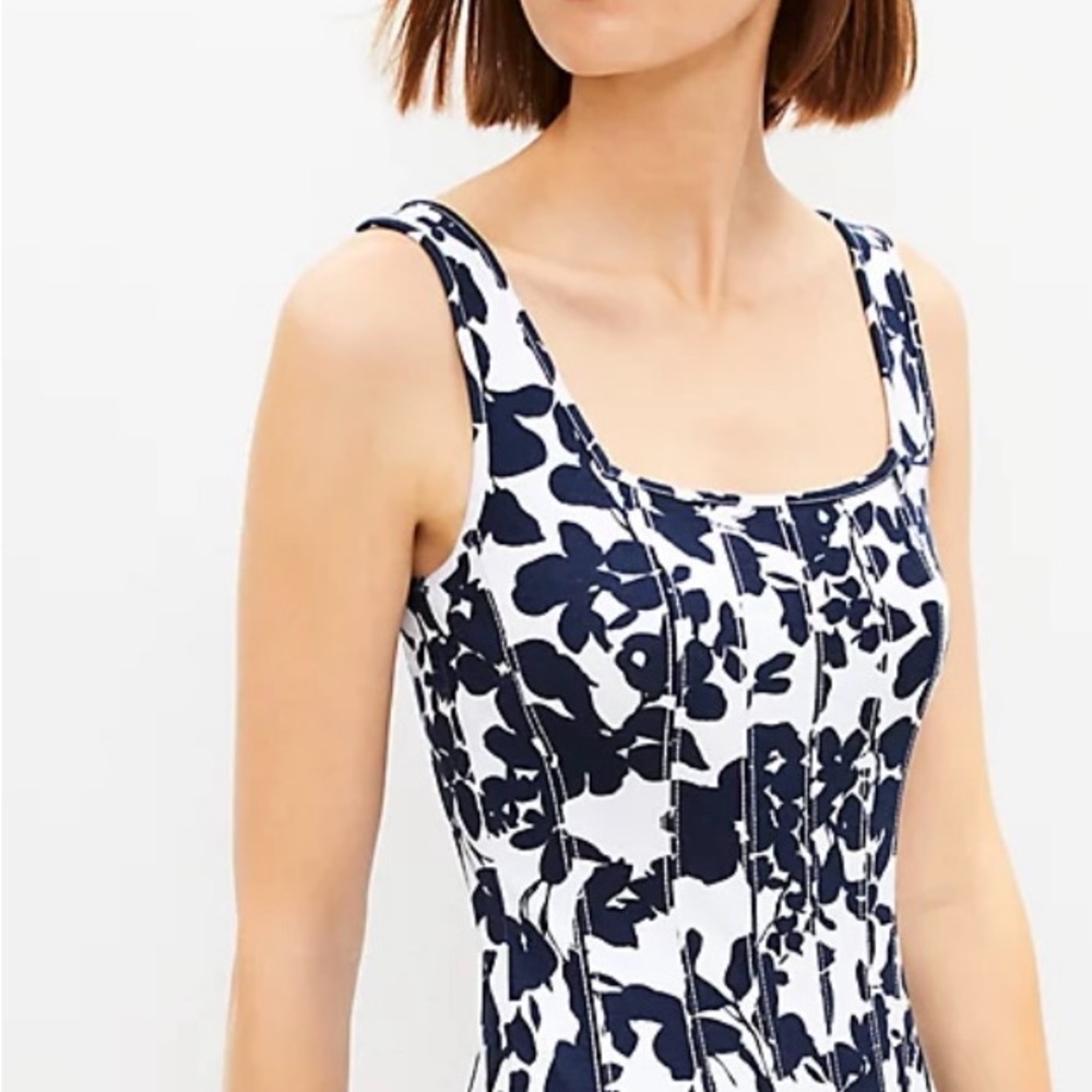 LOFT Navy and White Floral Midi Dress
